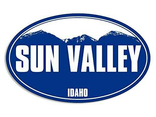 MAGNET 3x5 inch Blue Mountain Oval Sun Valley Sticker (Snow ski Skiing Resort) Magnetic vinyl bumper sticker sticks to any metal fridge, car, signs