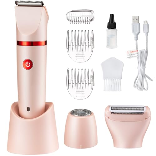 Electric Bikini Trimmer Shaver for Women - Pubic Hair Razors Shaver, 3 in 1 Bikini Trimmer Removal Set for Women's Body Face Lip Chin Underarm Legs Arm, IPX7 Waterproof Wet Dry Rechargeable Painless