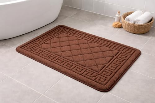 Image of FIGMENT 3D Anti-Slip Water Absorbent Bathroom Mat | Quick Dry Rectangular Bath Mat for Home, Kitchen Doorway, Office & Entryway Use | Soft, Odour-Free & Easy Clean Floor Mat (60x40 cm) (Brown)
