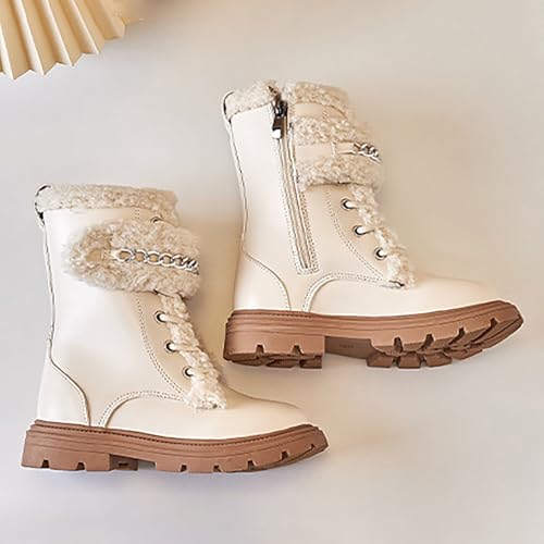 IWIHMIV Girls Riding Boots Winter Warm Mid Calf Boots Non Slip Thick Soled Leather High Top Booties3