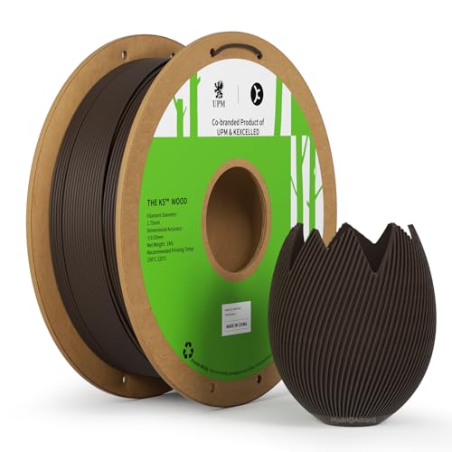 kexcelled PLA Holz Filament 1,75 mm, Wood PLA Echtholz, 3D Drucker Filament, Spezielles PLA Holzoptik, Echte Natürliche Holzfaser, Maßgenauigkeit +/- 0,03 mm, 1 kg Spule (2,2 lbs), Braun