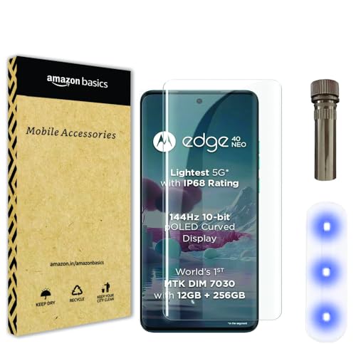 Amazon Basics HD UV Tempered Glass Screen Protector for Moto Edge 40 Neo 5G | Full Adhesive | Curved Edge to Edge Full Screen Coverage | Easy Installation Kit (B0D86ZBJYT) Amazon Price History, Amazon Price Tracker