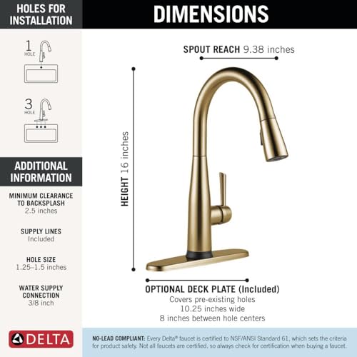 Image of Delta Essa Touchless Kitchen Faucet with Touch Technology, Brushed Gold Kitchen Sink Faucet with Pull Down Sprayer, Single Hole, Champagne Bronze 9113TL-CZ-DST