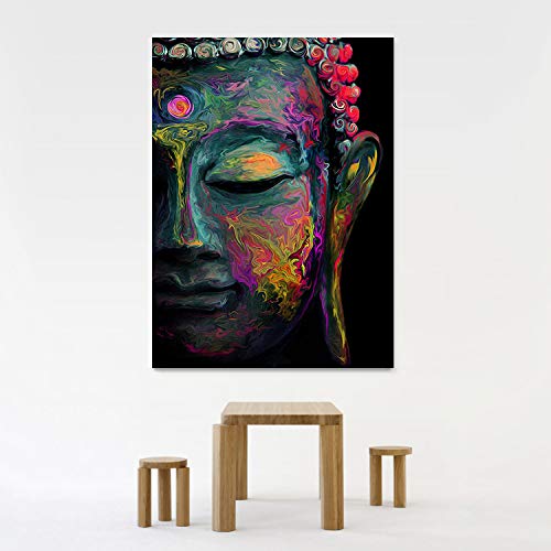 Amazon.com: Faicai Art 佛陀牆壁藝術印花彩色佛面油畫紅色紫色
