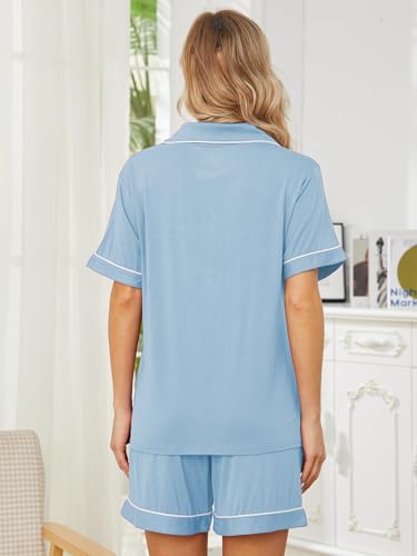 Image of Womens Pajama Sets Short Sleeve Sleepwear Soft Button Down Nightwear Lounge Pj Set XS-XXL