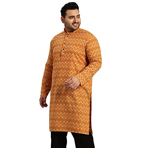 Image of SOJANYA Plus (Since 1958) Men's Cotton Linen Long Kurta | Ethnic Motif Printed for Navratri, Garba & Puja