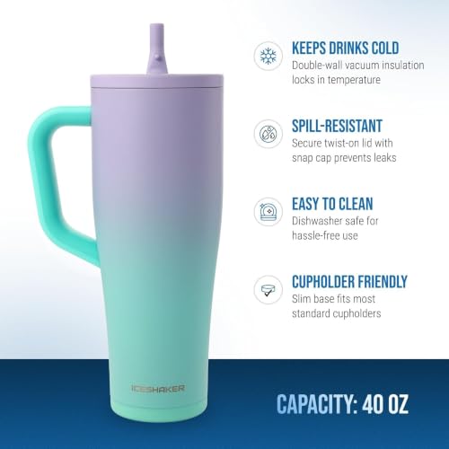 Image of Ice Shaker 40 oz Tumbler with Handle and Straw | 40oz Matte Mermaid| Cold for 30+ Hours | 2-in-1 Tumbler Shaker Bottle | Odor-Free 40 ounce Bottle for Water, Protein Shakes, Smoothies, Cocktails