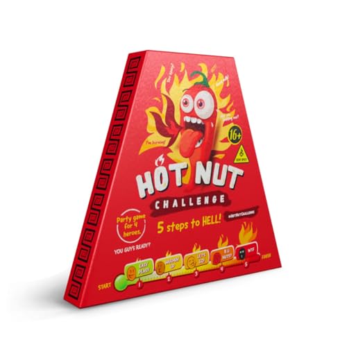 HOT CHIP HOT NUT Challenge Das Scharfe Spiel mit Chilli Erdnüssen Mix Sehr Scharf Carolina Reaper 5 Schärfegrade Geschenkidee für Freunde Extrem Scharfe Erdnüsse Knabberei Hot Nuts Mix 24g