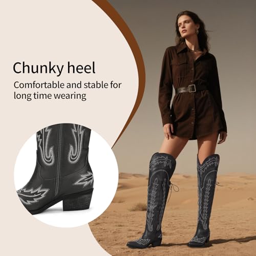 Image of Rhinestone Ankle Cowboy Boots for Women Embroidered Short Cowgirl Boots with Low Heel Side Zipper Comfortable Chunky Heel Western Booties for Prom Party Wedding Pull On Shoes