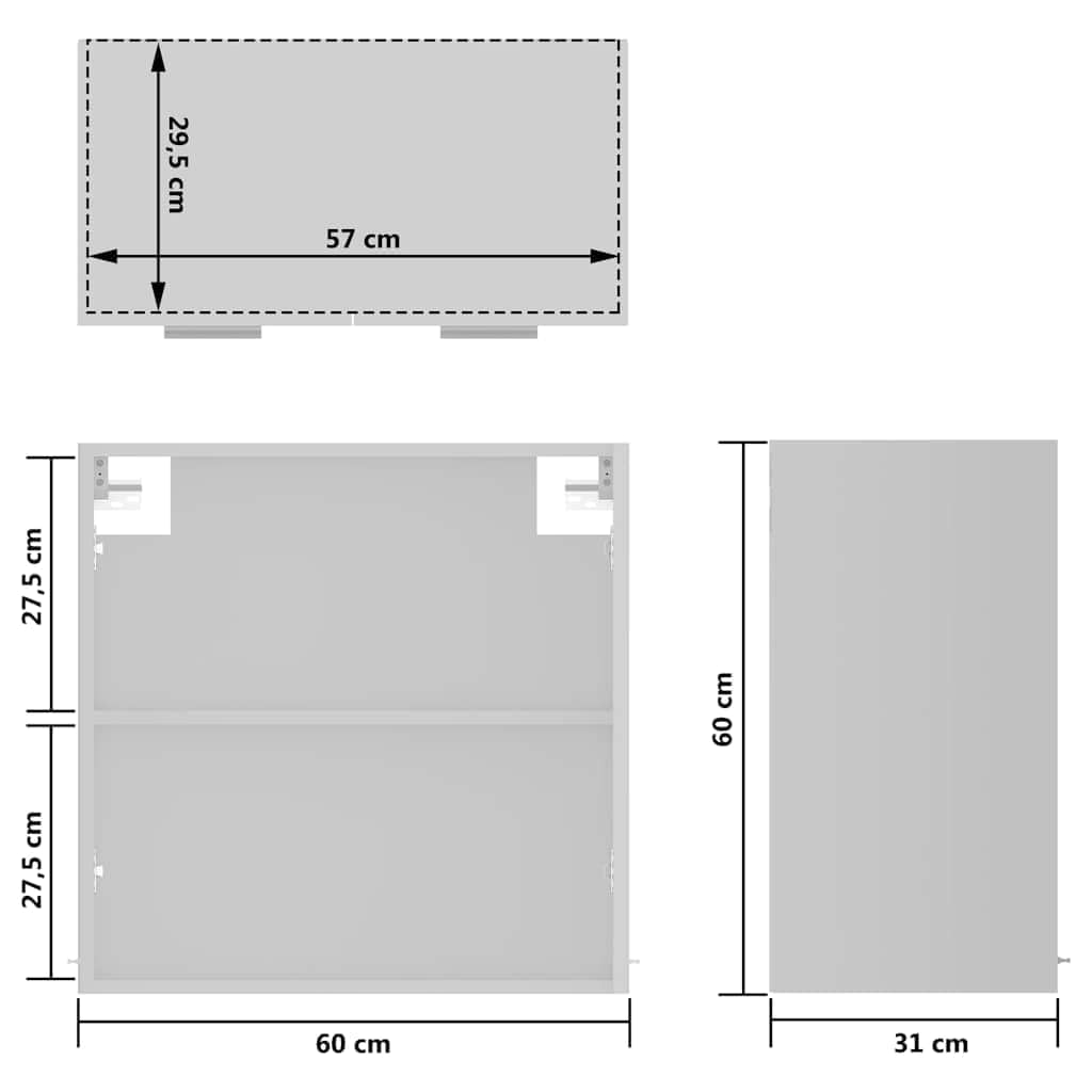 vidaXL Armoire vitrée Murale Lyon, 60x31x60 cm, Bois reconstitué & Verre, Blanc, Meuble Suspendu, Rangement Salle de Bain & Cuisine, Organisateur Maison