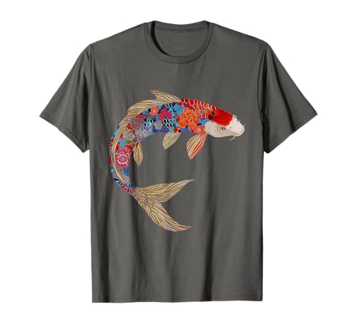 Koi Fisch Vintage Blumenmuster Japanische Kunst Koikarpfen T-Shirt
