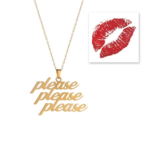 Sabrina Please Please Please Necklace Jewelry and Sabrina Red Lip Tattoo Album Merch Accessories for Women Fans Costume Outfit Dress Decor