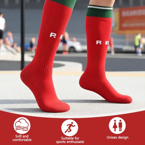 Image of Proberos Sport Compression Football Socks, Portugal Special Edition Football Socks, High Elastic Moisture Wicking Soccer Socks with Striped Cuff, Athletic Over the Calf Dress Socks, Size - L