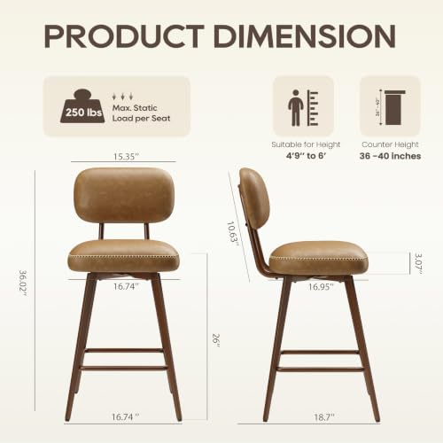 Image of MALOL 26 inch PU Leather Swivel Bar Stools Set of 3, Brown