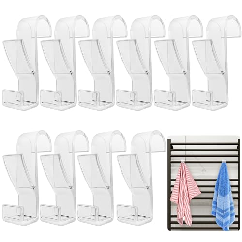 VEPEPE 10 Pcs Transparent Round Radiator Hooks, Movable Over Towel Rail Hooks for Towels, All Standard Radiators