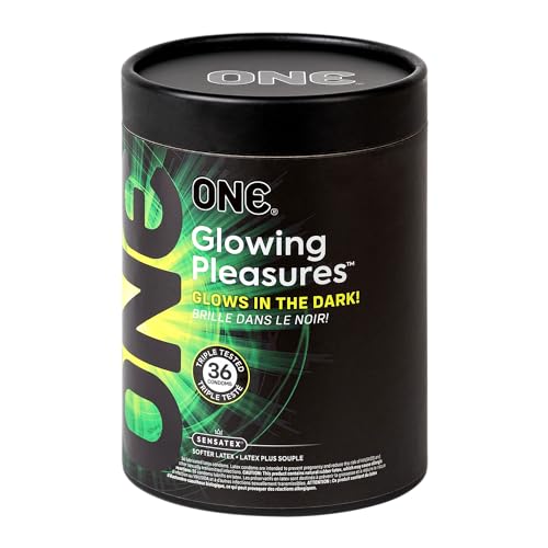 ONE Condoms Glowing Pleasures | Glow-in-the-Dark Fluorescent Latex Condoms | Ultra-Soft Latex | Vegan-Friendly & Non-GMO | 36 Count