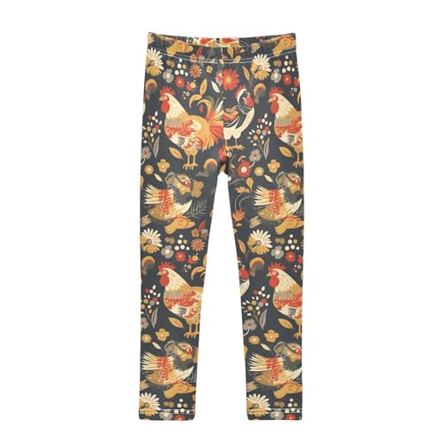 KLL Rooster Rustic Country Chicken Farmhouse Mexicana Toddler Girls Athletic Leggings Soft High Waisted Pants Sports