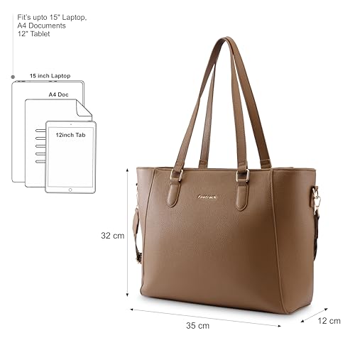 Image of Fastrack 15 inch Laptop Tote | Faux-Leather Women's Handbags | 15 inch Laptop Tote for Workwear and College, Brown