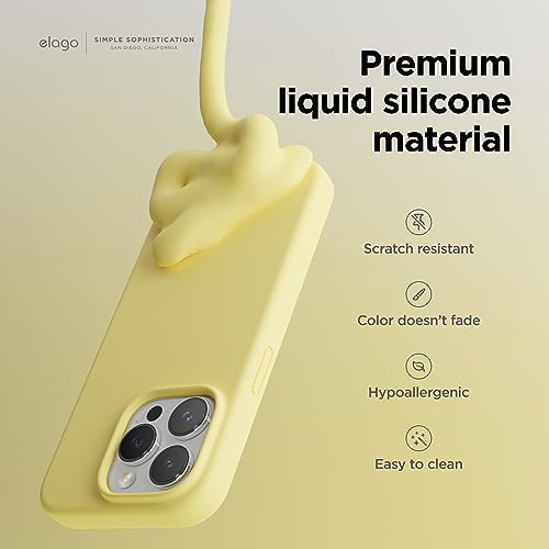 Image of elago Compatible with iPhone 15 Pro Case, Liquid Silicone Case, Full Body Protective Cover, Shockproof, Slim Phone Case, Anti-Scratch Soft Microfiber Lining, 6.1 inch (Yellow)