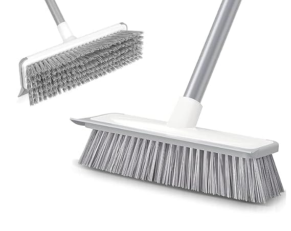 Image of Plastic 2 in 1 Bathroom Cleaning Brush with Wiper, Tile Cleaner Brush, Long Handle, White