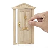 Odoria Wichtel Tür Puppenhaus Miniatur: 5Stk 1/12 Maßstab Holztür für Fee Garten Elf im Freien - DIY Türklopfer Schloss mit Schlüssel - Mini Gebäude Möbel Außenschlagtür Unlackiert, Spitz Zulaufend