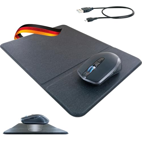 SCHWAIGER 660098 QI Tapis de Souris avec Souris sans Fil Compatible QI Chargeur à Induction Station de Charge inductive Indicateur de Charge LED Revêtement antidérapant sans Fil USB-C