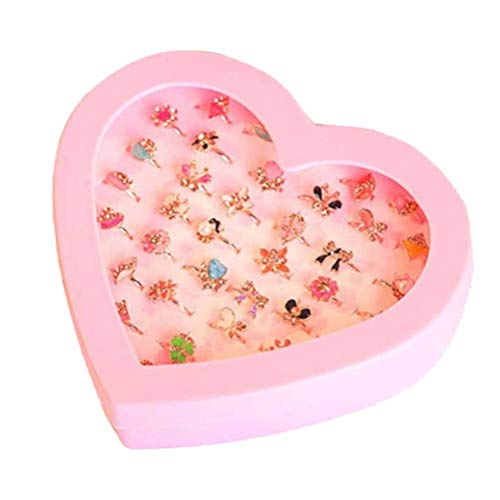 Balacoo Niños Juguetes Anillos: Anillos de Juguete de Niña 36Pcs Pretendido Juego Anillos de Joyería Creativa Anillos de Dedo con Caja De Forma De Corazón Cover