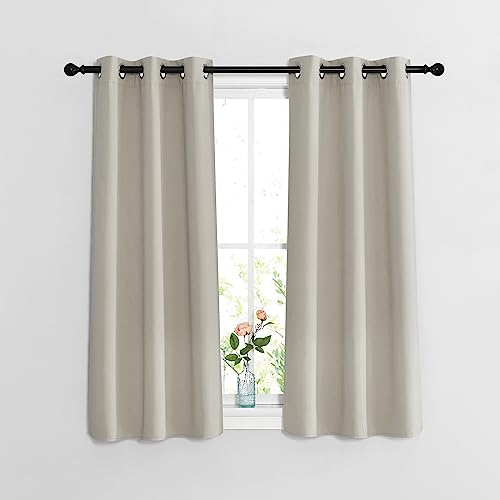NICETOWN Blackout Natural Curtains for Bedroom - Window Treatment Thermal Insulated Grommet Solid Drapes Thermal Curtains Sound Reducing for Basement/