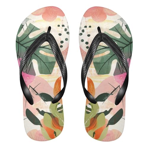 siphylline Chanclas de goma con diseño de hojas tropicales y flores para hombre, cómodas chanclas para ducha y alberca, Flores de hojas tropicales, X-Small