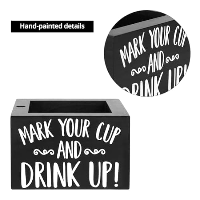 QWORK Disposable Cup Holder with Marker Slot - Solid Wood, Wooden Party Cup Holder, Drink Caddy Dispenser Organizer Drink Up Cup Holder for Kitchen, Parties, Bathrooms, Housewarming Party Decor
