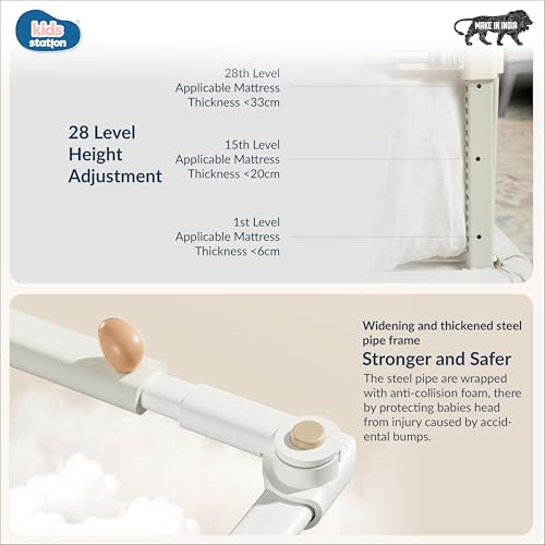Image of Kids Station 1 Side Basic Bed Rail Guard (5.3ft x 2.6ft / 150x80cm), Bed Railing for Baby Safety, Kids Toddler Bed Protector Side Walls, Adjustable Height, Portable & Foldable (Grey)