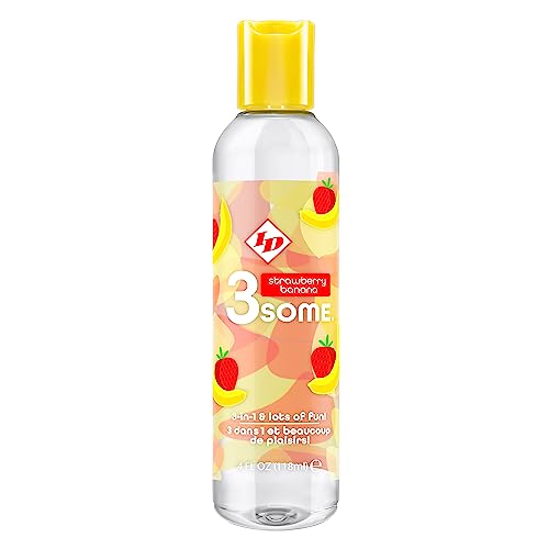 ID Lubricants 3some Flavored Sensual Massage – Strawberry Banana Oral Delight & Warming Fun for Couples Pleasure - 4 fl oz 3in1 Sensual Massage Lube