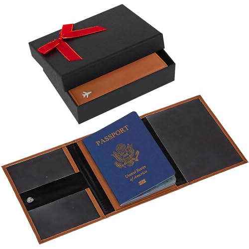Pilot Wallet Passport Holder for Travel - RFID Blocking Genuine Leather Travel Document Holder with Gift Box Passport Wallet for Pilots Men and Women