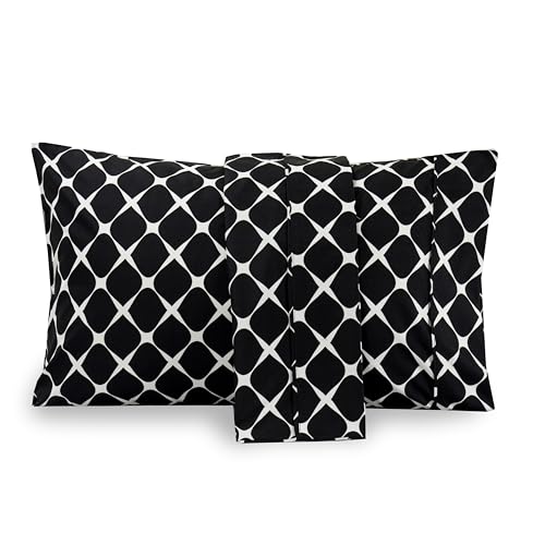 Image of Elegant Comfort Luxury Ultra-Soft 2-Piece Pillowcase Set - 1500 Premium Hotel Quality Microfiber Double Brushed - Wrinkle Resistant, King Size, Bloomingdale Pattern Black
