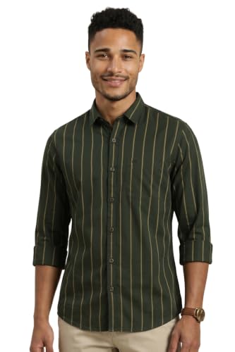 Image of Peter England Men Cotton Striped Slim Fit Shirt