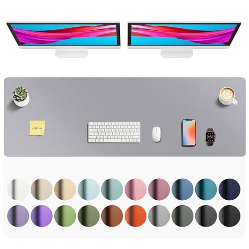 Image of Aothia Faux Leather Desk Mat - Non-Slip PU Leather Desk Blotter, Waterproof Writing Surface, Large Desk Pad for Office & Home (Light Grey, 55 inch x 17 inch)