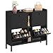 YITAHOME Scarpiera Armadio con 4 Ante a Ribalte, con 2 ripiani aperti, 108 x 27,5 x 95,5 cm, Scarpiera Salvaspazio Slim, Divisorio Regolabile e Rimovibile, per Corridoio e Soggiorno, Nero immagine