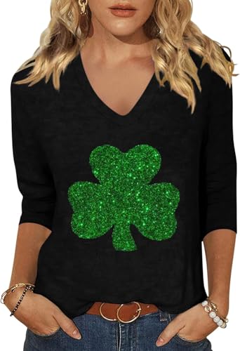 Image of Womens 3 /4 Sleeve V Neck Valentine T Shirts Love Heart Printed Graphic Tee Tops