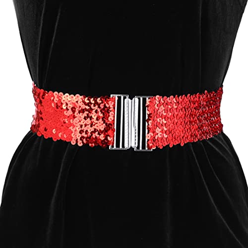 Allegra K Womens Glitter Stretchy Waist Belts Interlock Buckles Sequins Decor Wide Elastic Belts 2PCS4