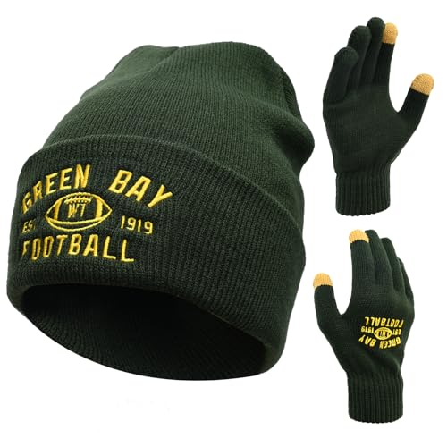 Vintage Classic Skull Cap Beanie Hat Cuffed Winter Hat Knit Comes with Warm Gloves Gifts for Men Women Fans