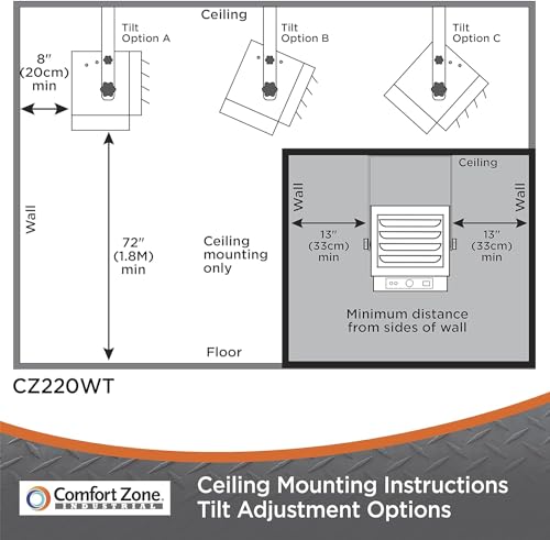 Comfort Zone CZ225ER Electric Hard-Wired Digital Fan-Forced Ceiling Mount Space Heater With Remote, 6,000 Watt, 240 Volt, Overheat Protection, Digital Thermostat, & 12-Hour Timer, Garage Or Workshop thumb #2