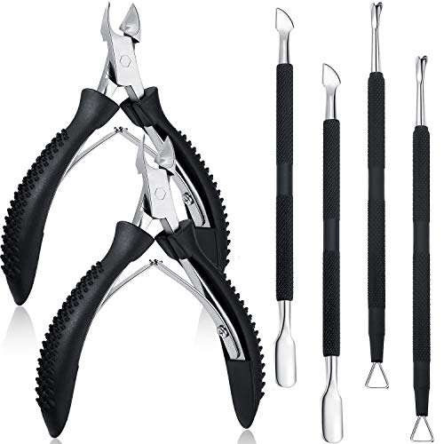 6 Pieces Cuticle Nipper with Cuticle Pusher Triangle Cuticle Nail Peeler, Anti-Slip Handle Cuticle Trimmer Cutter Stainless Steel Cuticle Remover Peeler Scraper Manicure Pedicure Tool for Nail Care