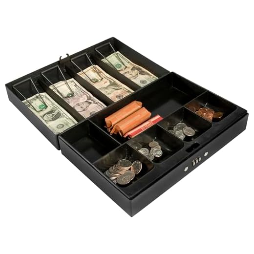 BARSKA 12-Inch Cash Box and 6 Compartment Tray with 4 Bill Holder , Black, Medium