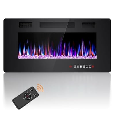 Joy Pebble 36 Inch Electric Fireplace Inserts, in-Wall Recessed and Wall Mounted 750/1500W Fireplace Heater, Touch Screen, Remote Control with Timer, Adjustable Flame Color and Speed