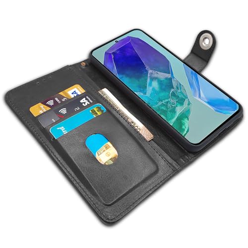 Image of Pikkme Flip Cover Leather Finish | Inside TPU with Card Pockets | Wallet Stand and Shock Proof | Complete Protection Button Flip Case for Samsung Galaxy M55 5G / M55s 5G / F55 5G (Black)