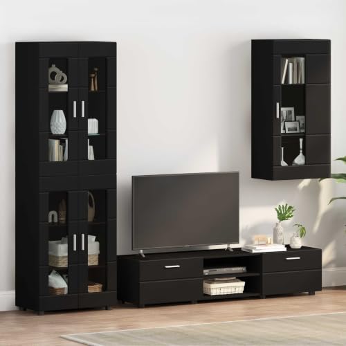 Armario de madera para salon pequeño con amplio almacenamiento negro mate Mangloder de interior 2