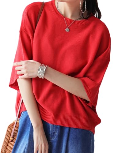 [antiqua] [アンティカ] サマーニット レディース トップス 五分袖 NA-00454 Free Size 17 コーラルのサムネイル