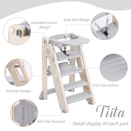 Torre de aprendizaje convertible en silla de comedor de madera para niños 5