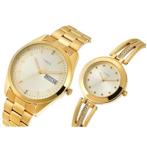 TIMEX Stainless Steel Unisex Pairs Beige Round Analog Dial Watch- Tw00Pr307 - Image 2