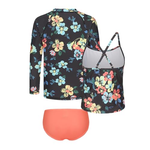 Image of Girls 3 Piece Swimsuits Set Long Sleeve Rash Guard for Girls Tankini Bathing Suits Beach Swimwear 3-16 Years